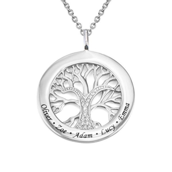 Familienbaum Kette mit Gravur und Zirkonia Steinen Online – Bild 2