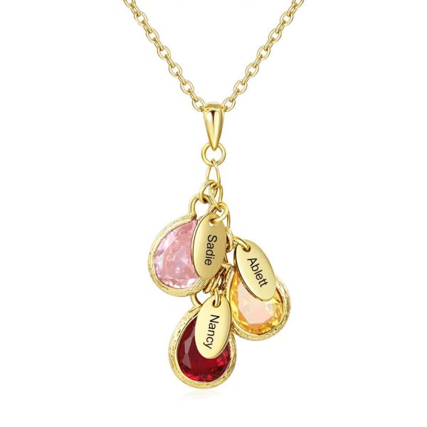 Kette mit Geburtssteinen und Gravur Im Angebot