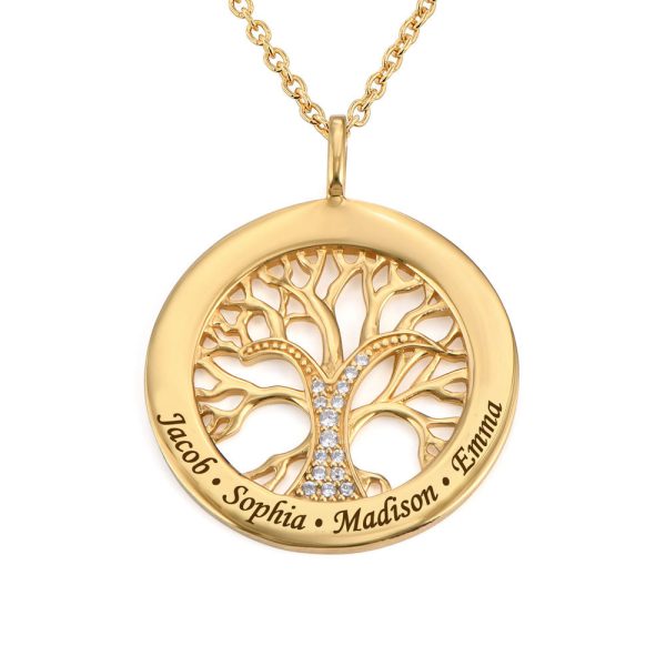 Familienbaum Kette mit Gravur und Zirkonia Steinen Online