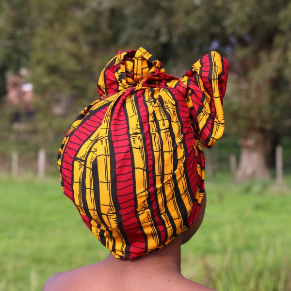 Afrikanisches Kopftuch   Vlisco headwrap - Rot   Gelbe sugar cane Online-Verkauf – Bild 3