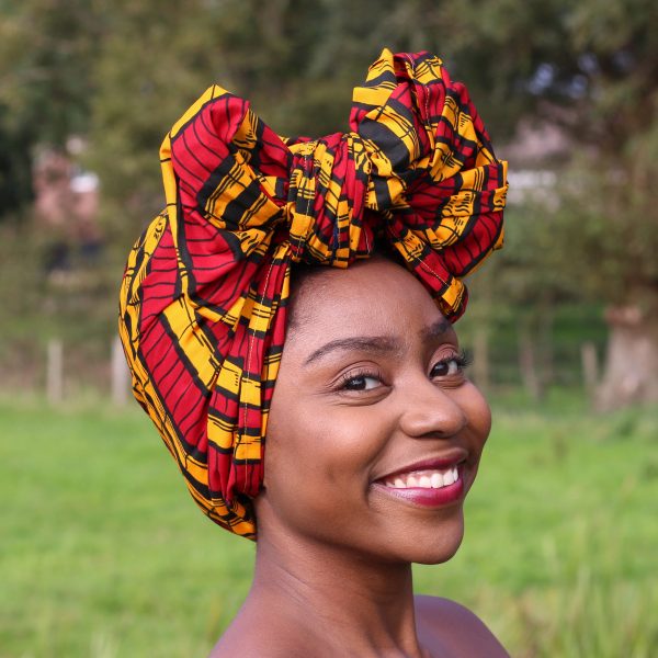 Afrikanisches Kopftuch   Vlisco headwrap - Rot   Gelbe sugar cane Online-Verkauf