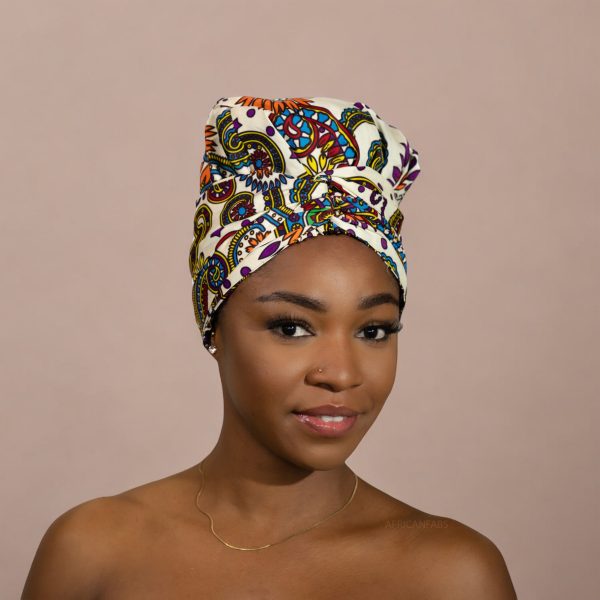 Easy headwrap   einfaches Kopftuch - Satinfutter - Weiß Paisley Im Angebot – Bild 2