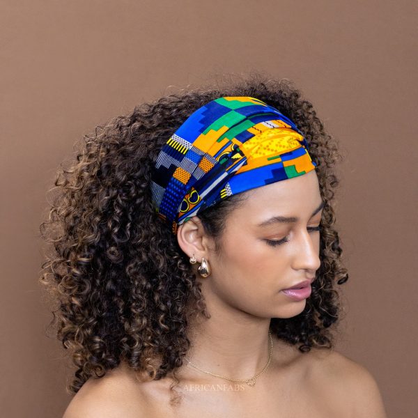 Haarband   Stirnband   Kopfband in Afrikanischer Print - Unisex Erwachsene - Blau Orange kente Jetzt online