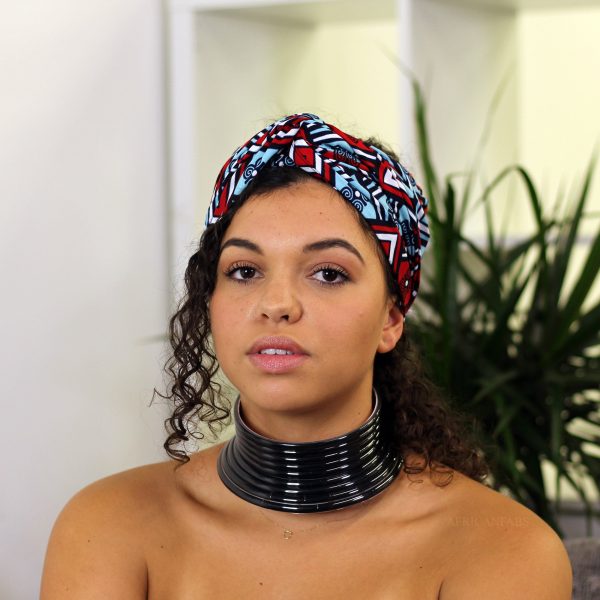 Afrikanisches Kopftuch   headwrap - Weiss   rot   blau Verkauf – Bild 3