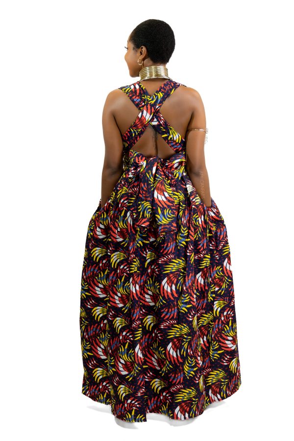 Afrikanischer Print  Infinity Multiway Maxikleid in   Rot Feathers Mode – Bild 3