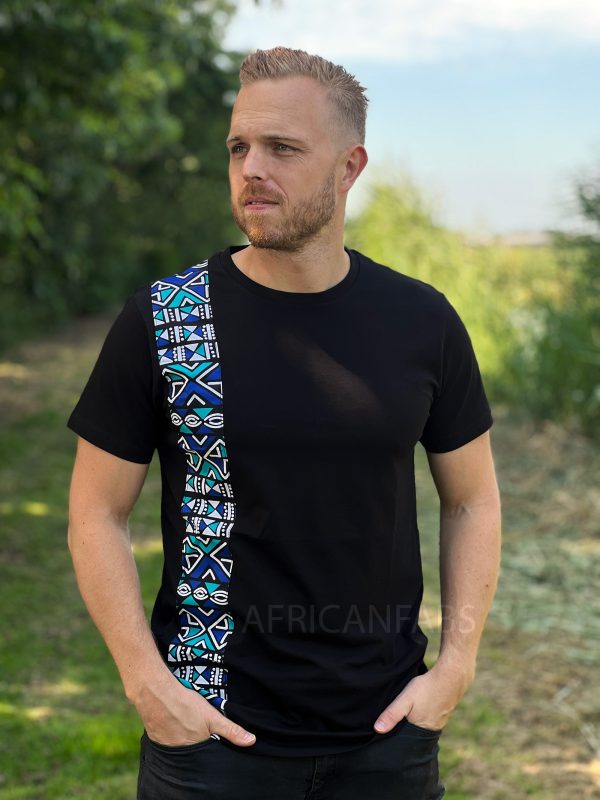 T-Shirt mit afrikanischem Druck - blau Bogolan Reifen Im Angebot