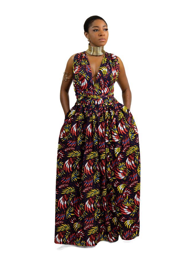 Afrikanischer Print  Infinity Multiway Maxikleid in   Rot Feathers Mode
