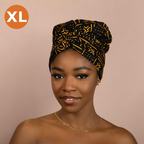 XL Easy headwrap   einfaches Kopftuch - Satinfutter - Schwarz x bogolan Angebot