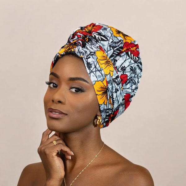 Easy headwrap   einfaches Kopftuch - Satinfutter - Hellgrau Flowers Online-Schn?ppchen – Bild 2