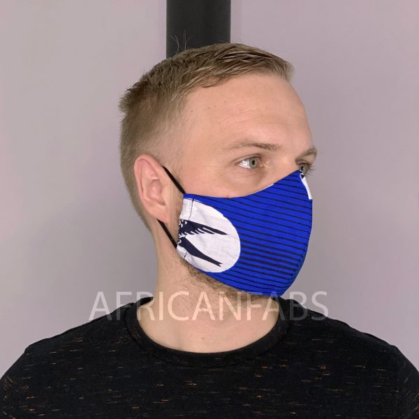 Afrikanischer Print Vlisco Stoff-Mundschutz   Maske (Premium-Modell) Unisex - Blaues speedbird Angebot