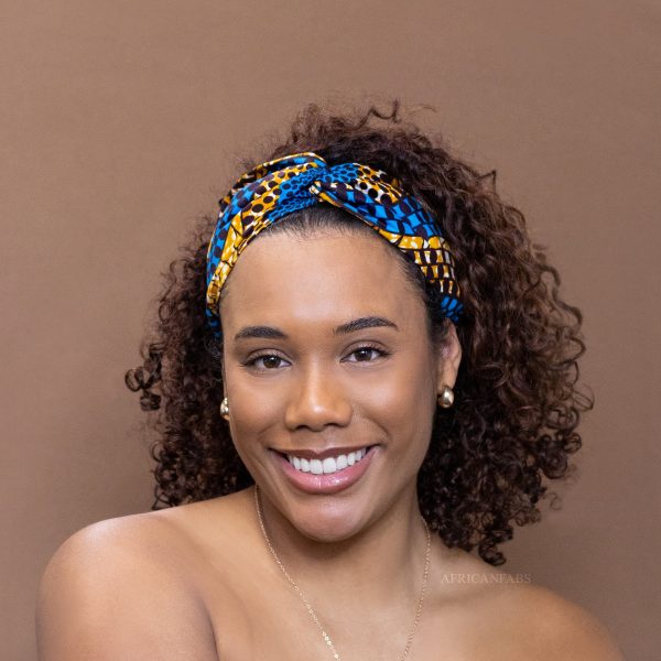 Haarband   Stirnband   Kopfband in Afrikanischer Print - Blau dotted patterns Schn?ppchen