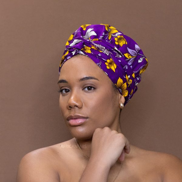 Easy headwrap   einfaches Kopftuch - Satinfutter -Lila flower Online-Schn?ppchen