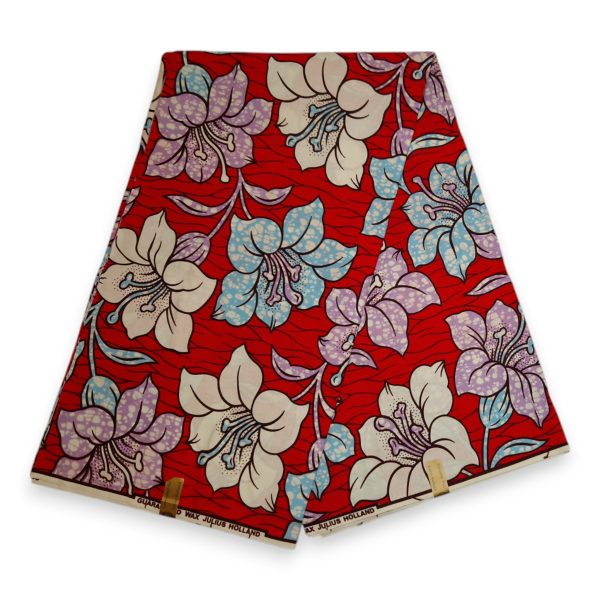 Afrikanischer Stoff - Rot Flowers - 100% Baumwolle Online-Schn?ppchen