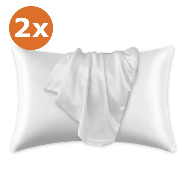 2 STÜCKS - Satin-Kissenbezug Weiß 60 x 70 cm Standard-Kissengröße - Silky satin pillowcase Zu verkaufen