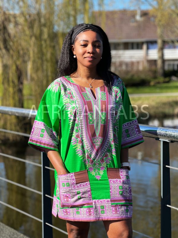 Dashiki Shirt   Dashiki Kleid - Grün - Afrikanisches Top - Unisex - Vlisco Online-Verkauf