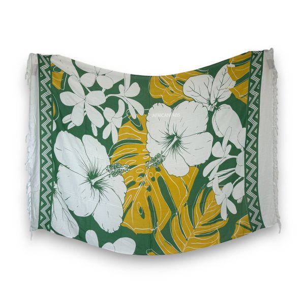 Sarong   Pareo - Strandbekleidung Wickeltuch - Weiß   grün hibiscus flower Schn?ppchen – Bild 2