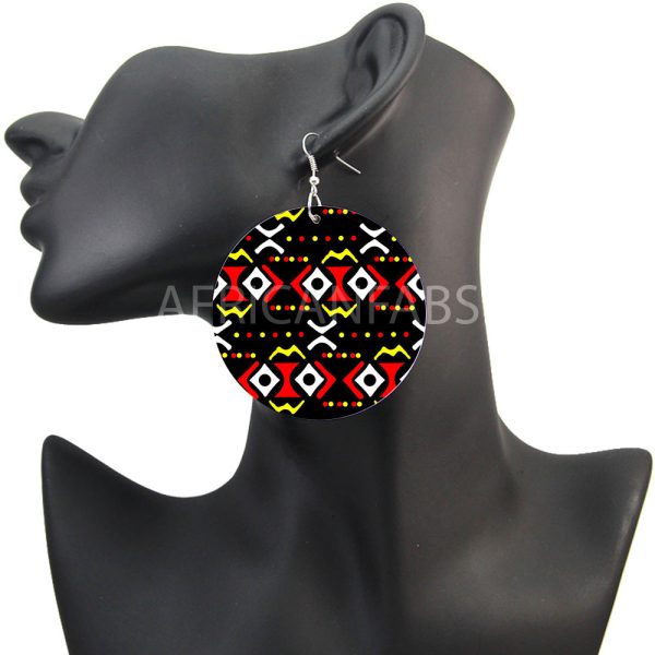 Schwarz   Rot   Gelbe bogolan - Ohrringe mit afrikanischem Print Mode – Bild 2