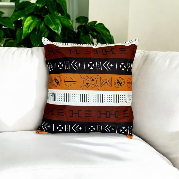 Afrikanisches Kissen | Braun Bogolan Symbols - Dekokissen 45x45 - 100% Baumwolle Online