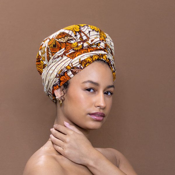 Easy headwrap   einfaches Kopftuch - Satinfutter - Beige   gelb flower Verkauf – Bild 2