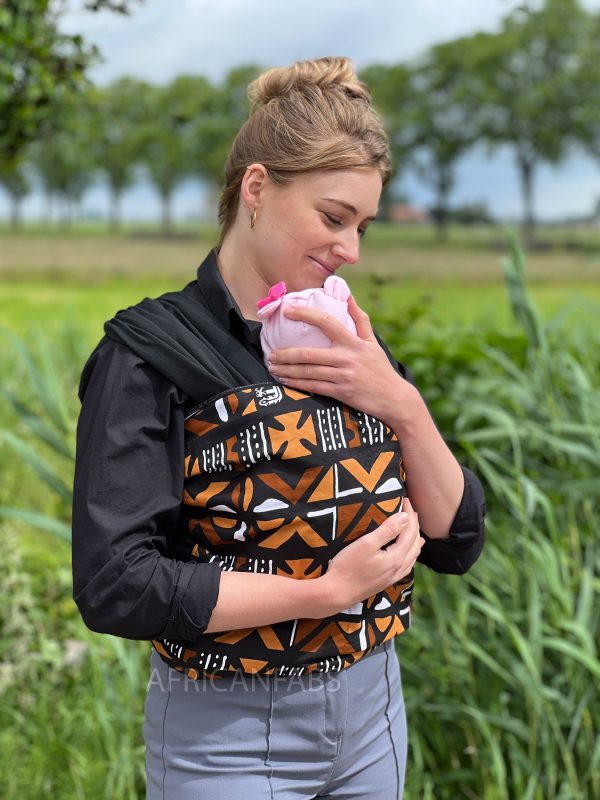 Babytragetuch mit afrikanischem Print   Baby sling   Tragetuch - Braun Mud   bogolan Schn?ppchen
