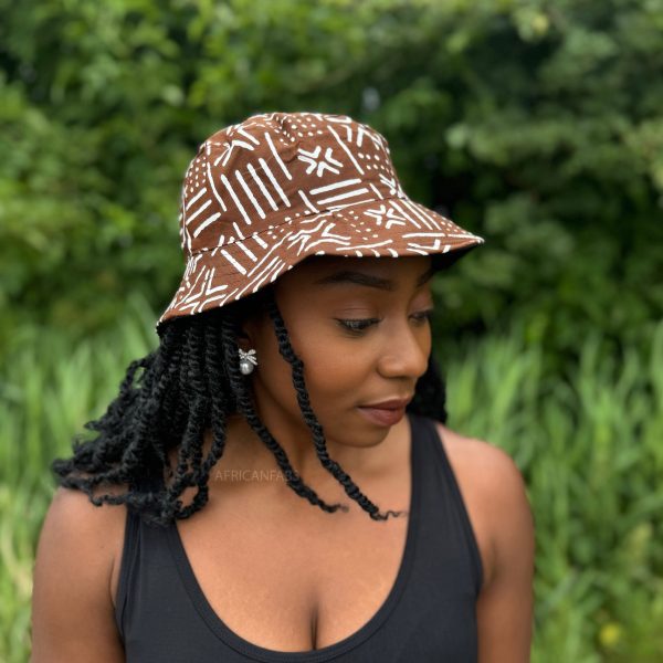 Bucket hat   Fischerhut mit afrikanischem Print - Braun Bogolan - Kinder & Erwachsene Größen (Unisex) Rabatt – Bild 2