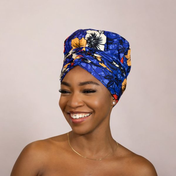 Easy headwrap   einfaches Kopftuch - Satinfutter -  Blaue Blume Online-Schn?ppchen
