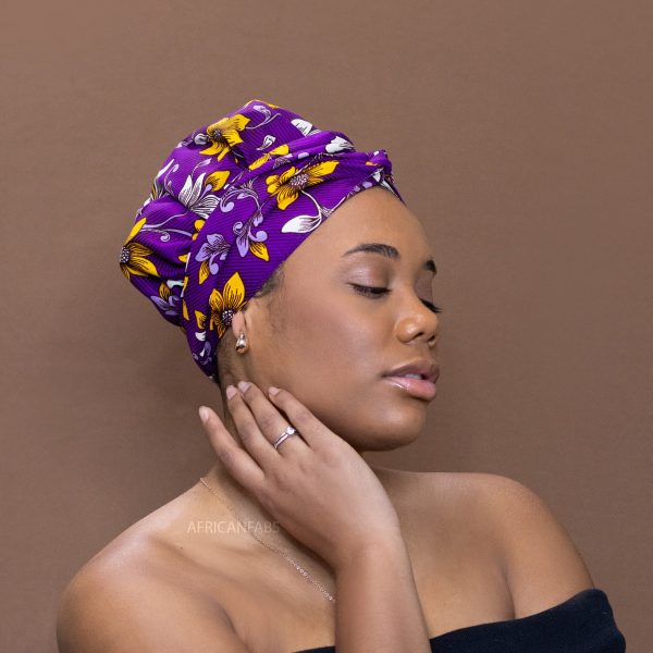 Easy headwrap   einfaches Kopftuch - Satinfutter -Lila flower Online-Schn?ppchen – Bild 2