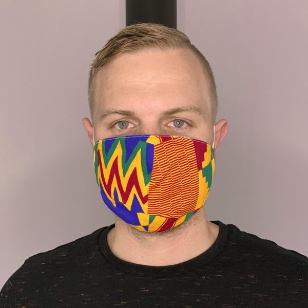 Afrikanischer Print Mundschutz   Maske aus Baumwolle Unisex - Blau Orange Kente Jetzt online – Bild 2