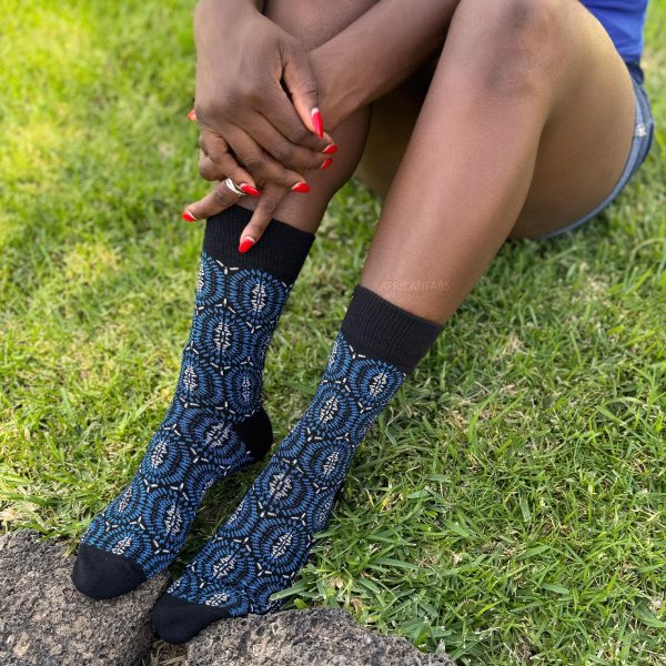 Afrikanische Socken   Afro-Socken - Blau Bogolan Verkauf – Bild 3