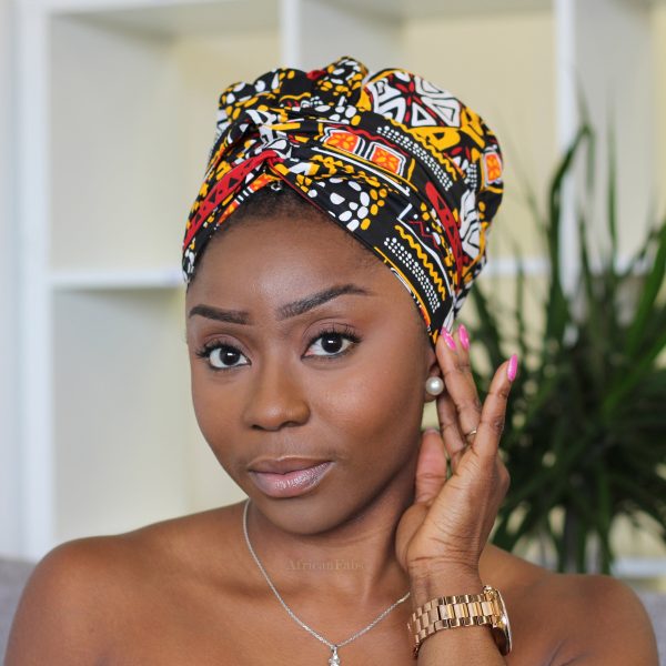 Easy headwrap   einfaches Kopftuch - Satinfutter -Orange   gelb Itohan Angebot – Bild 2