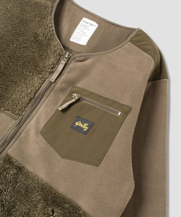 Patchwork Fleece Cardigain Olive Zu verkaufen – Bild 4