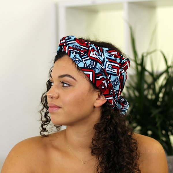Afrikanisches Kopftuch   headwrap - Weiss   rot   blau Verkauf – Bild 2