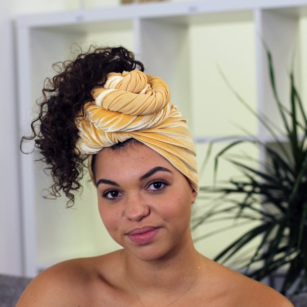 Samt Kopftuch   Velvet headwrap - Ocker gelb Mode – Bild 2