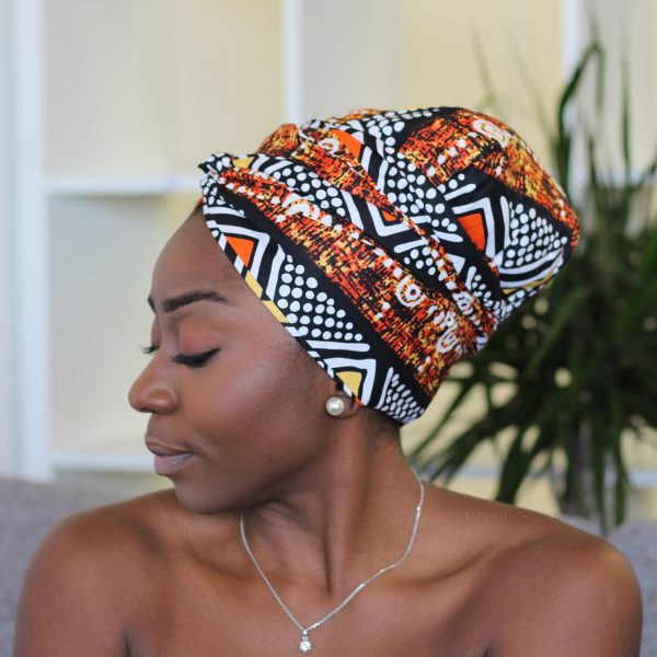Easy headwrap   einfaches Kopftuch - Satinfutter - Orange   Weiss Chidinma Im Angebot
