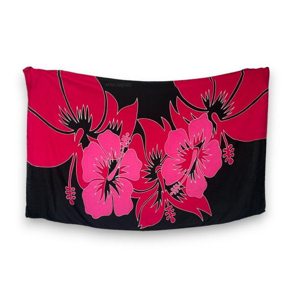 Handbemalt Sarong   Pareo - Strandbekleidung Wickeltuch - Schwarz   rot hibiscus flower Zu verkaufen – Bild 2