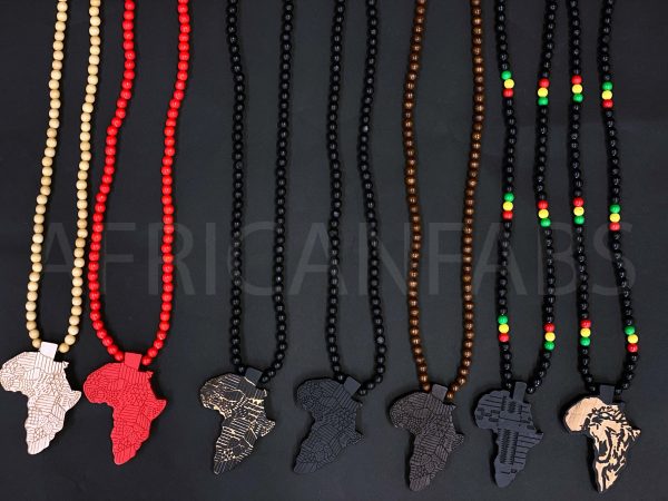 Holzperlenkette   Halskette   Anhänger - Afrikanischer Kontinent - Schwarz   Braun Schn?ppchen – Bild 3