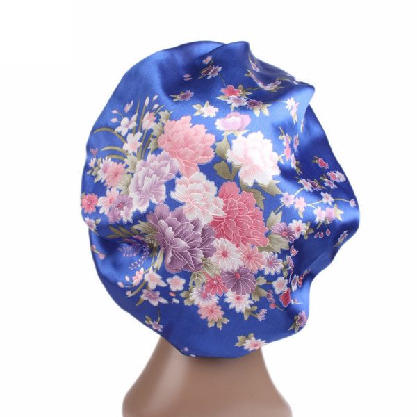 Blau Rosa Blumen Satin bonnet   Schlafhaube   Hair Bonnet   Nachtmütze Online-Verkauf – Bild 2
