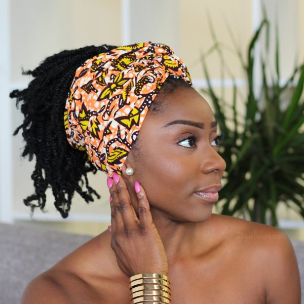 Afrikanisches Kopftuch   headwrap - Orange   Gelbe leaf trails Rabatt – Bild 2