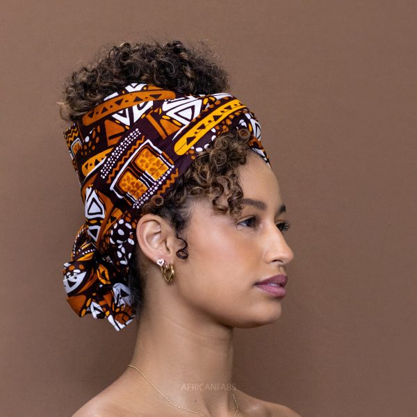 Afrikanisches Kopftuch   headwrap - Braune Muster Bogolan Angebot – Bild 2