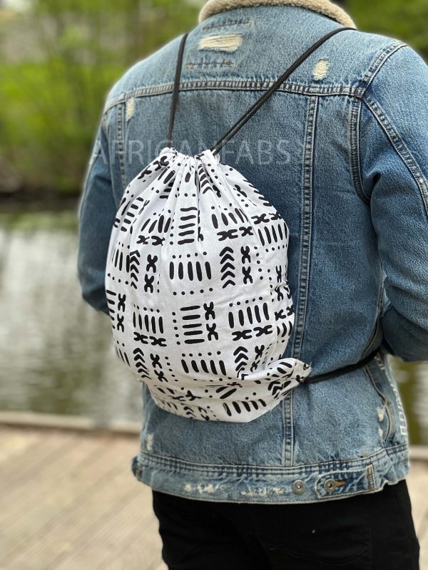 Afrikanischer Print Turnbeutel   Schulranzen   Sporttaschen   Kordelzugbeutel   Sport beutel   Gym Sack   Ankara Rucksack   Weiss schwarz bogolan Online