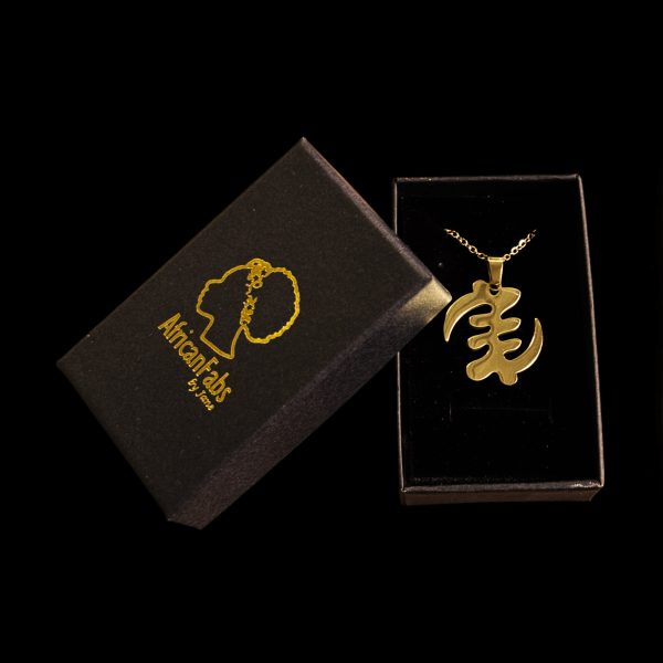 18k Echtgold plattierte Afrika Kette   Halskette - Afrika Karte - GYE NYAME - ADINKRA SYMBOL Mode