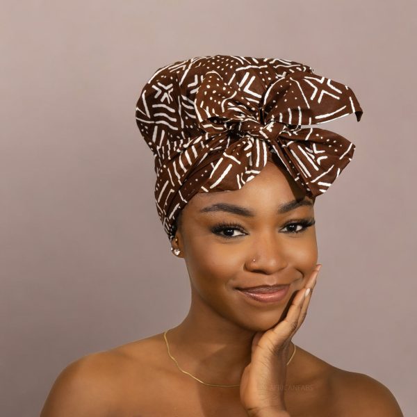 Easy headwrap   einfaches Kopftuch - Satinfutter - Braun X Bogolan Schn?ppchen