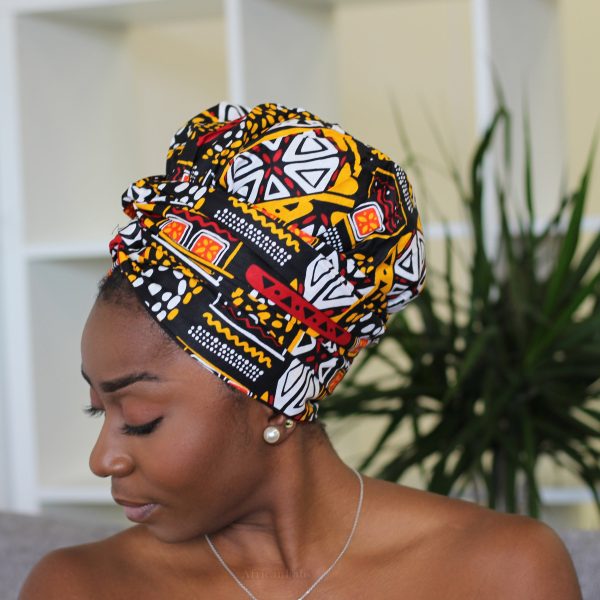 Easy headwrap   einfaches Kopftuch - Satinfutter -Orange   gelb Itohan Angebot