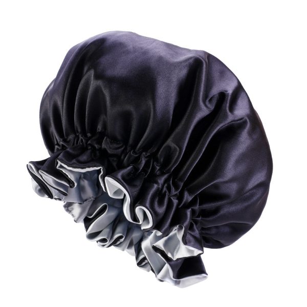 Schwarz   Graue Satin bonnet   Schlafhaube mit Krempe   Umkehrbares Hair Bonnet   Satin bonnet   Nachtmütze zum Schlafen Mode