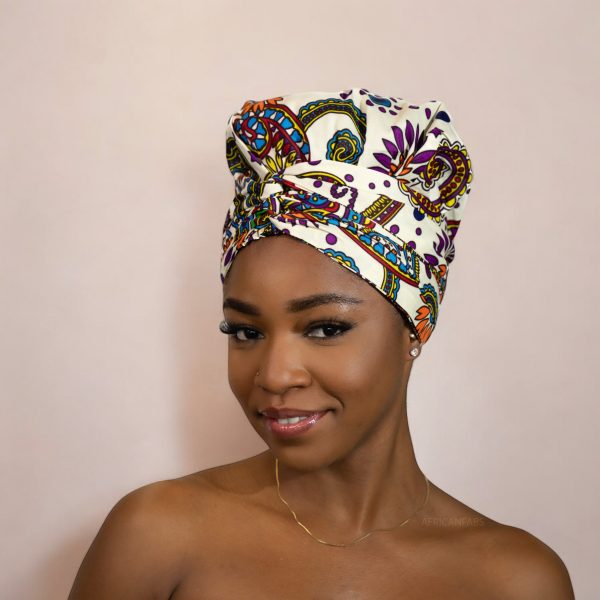Easy headwrap   einfaches Kopftuch - Satinfutter - Weiß Paisley Im Angebot
