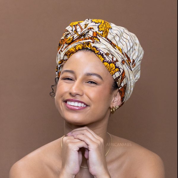 Easy headwrap   einfaches Kopftuch - Satinfutter - Beige   gelb flower Verkauf