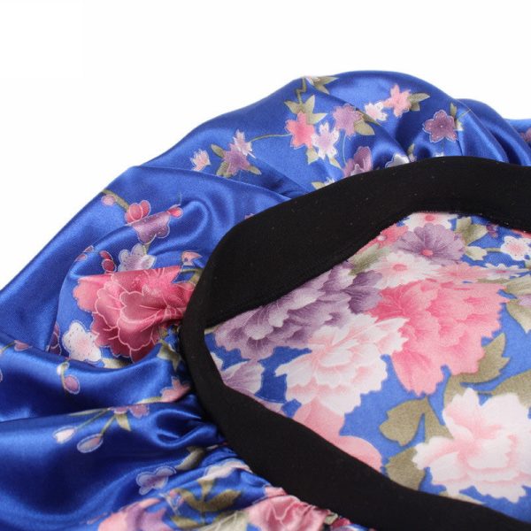Blau Rosa Blumen Satin bonnet   Schlafhaube   Hair Bonnet   Nachtmütze Online-Verkauf – Bild 3