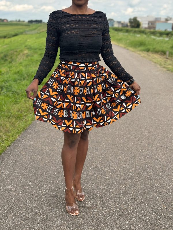 Afrikanischer Print Minirock - Braun Cross Bogolan Online-Schn?ppchen – Bild 3