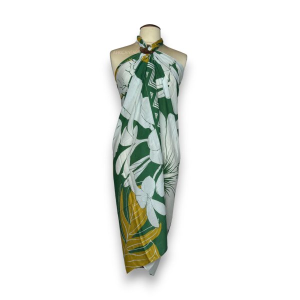 Sarong   Pareo - Strandbekleidung Wickeltuch - Weiß   grün hibiscus flower Schn?ppchen