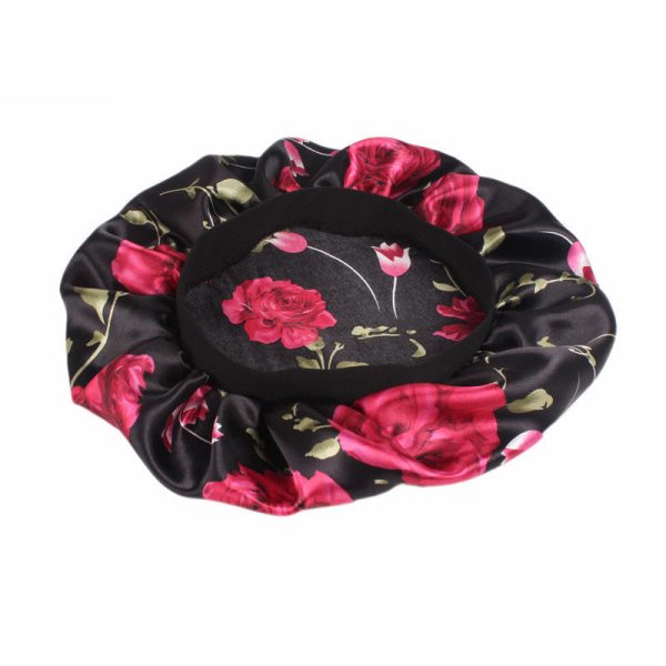 Schwarz Rosa Blumen Satin bonnet   Schlafhaube   Hair Bonnet   Nachtmütze Schn?ppchen